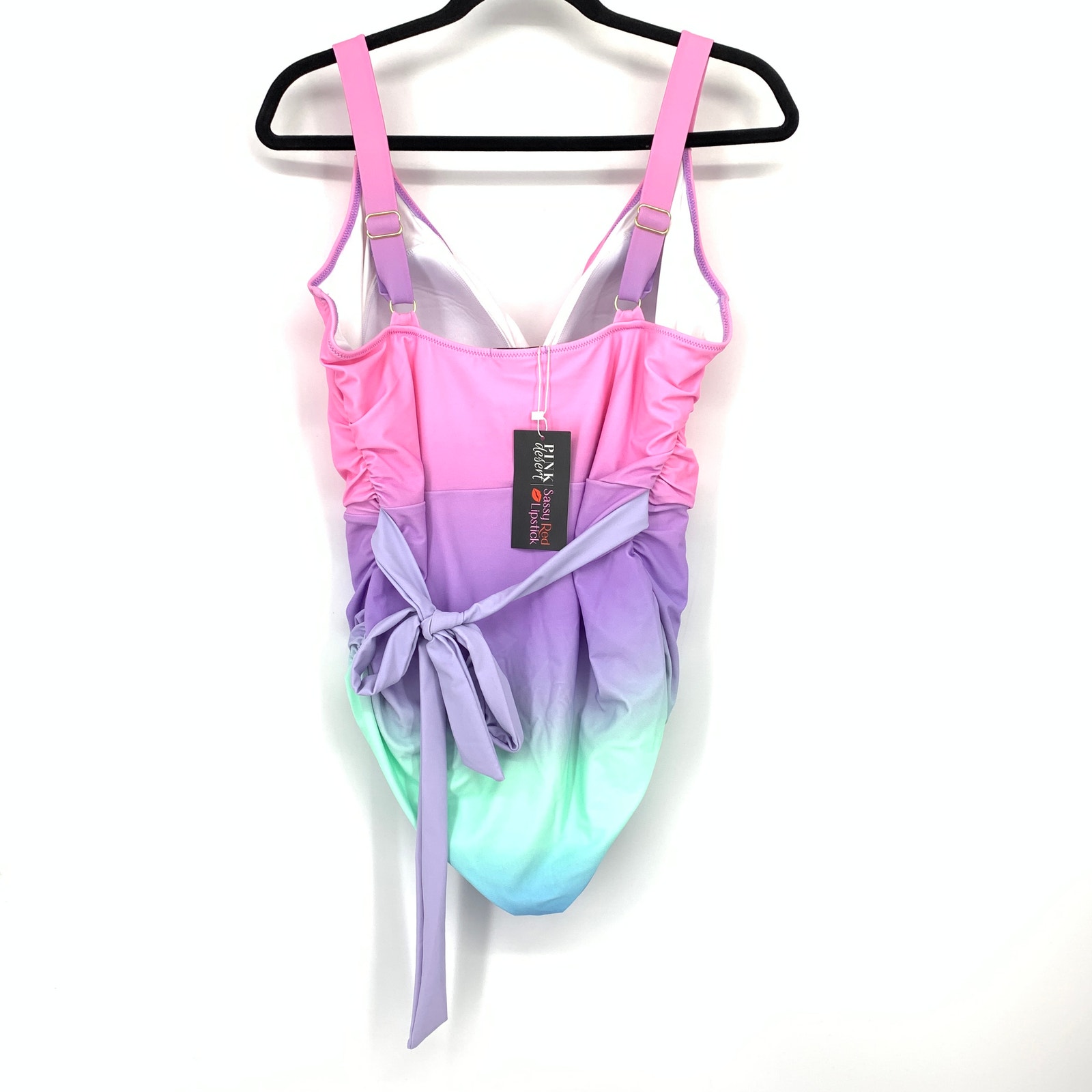 Pink Desert Tie Belt One Piece Swimsuit Womens Sz Xxl Pink Purple Blue Ombre New — image 2 of 7